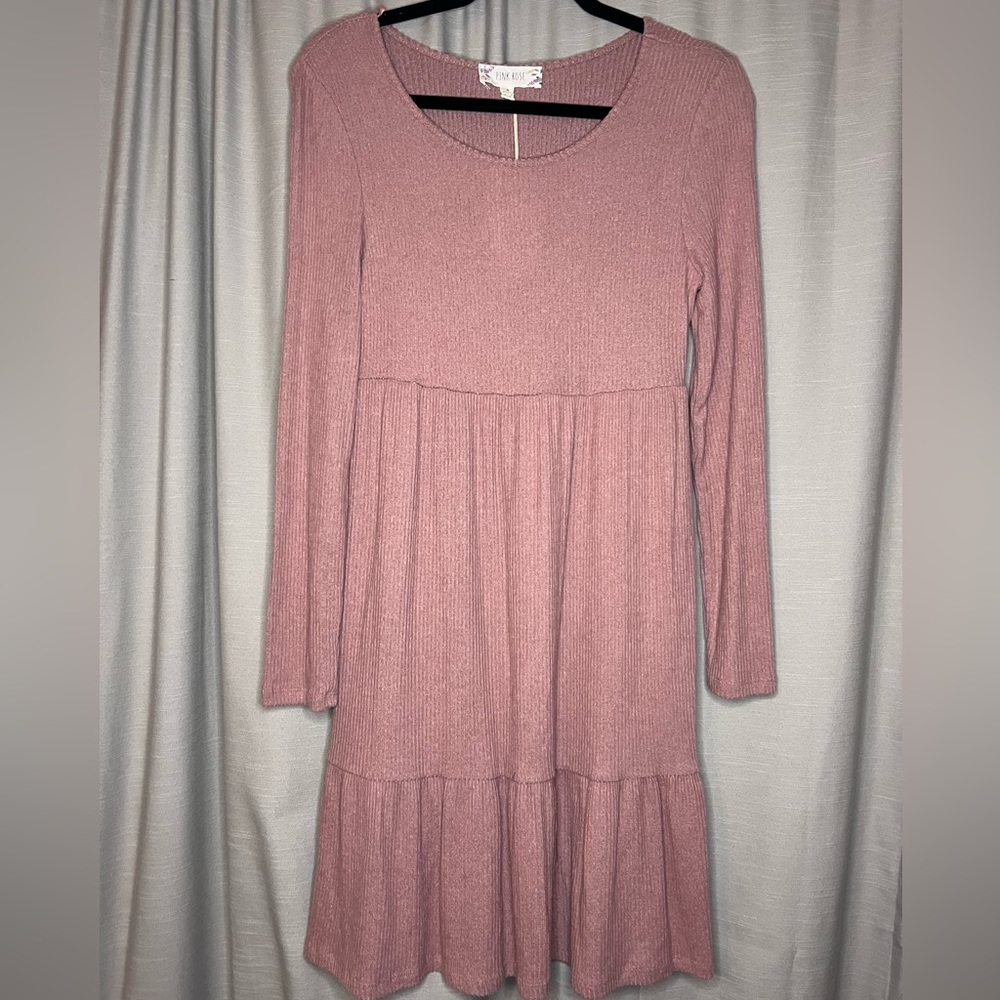 Pink Rose Brand M Long-Sleeve Mocha Rose Colored Dress